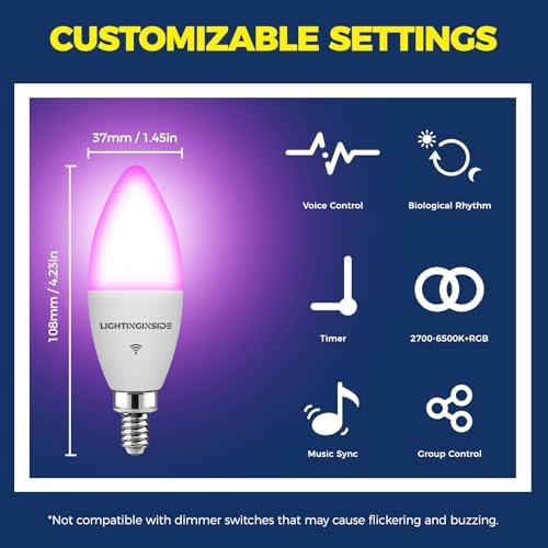 E12 Smart LED Bulbs 60W Equiv 4PCS with Alexa Google Home Compatibility