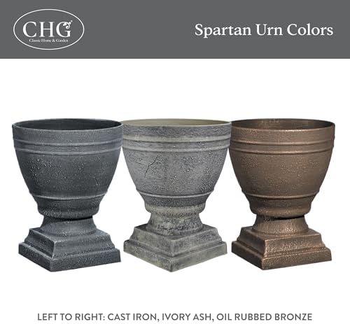 Classic Home and Garden Spartan Urn Planter - Durable 14 Inch Ivory Ash Outdoor Indoor Planter