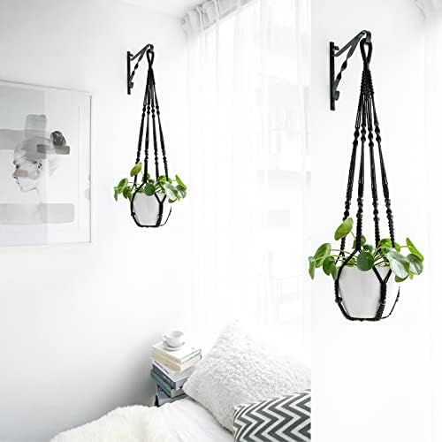 Mkono Macrame Plant Hanger with Wood Beads Black 35 Inch Set