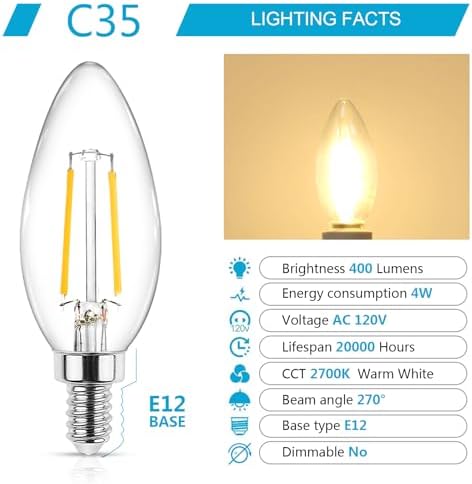 Ascher E12 LED Candelabra Light Bulb Pack of 5