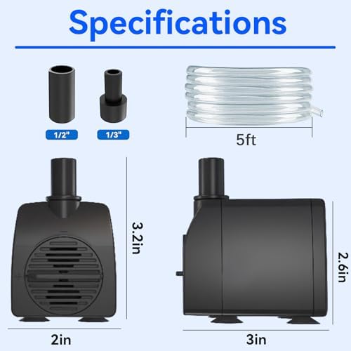 Knifel Submersible Pump 200GPH Auto Shut Off 52ft High Lift for Fountains Ponds Aquariums