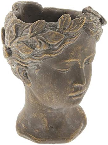 Greek Roman Style Female Statue Head Cement Planter - 8 Inch