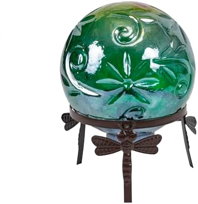 Alpine Corporation 13 Inch Pearlized Green Glass LED Gazing Globe with Stand