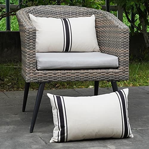 ONWAY Waterproof Outdoor Pillow Covers Set of 2 12x20 Black Striped and Beige