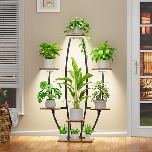 JUSTOGO Indoor Plant Stand with Grow Lights - 7 Tiered Corner Shelf for Home Decor