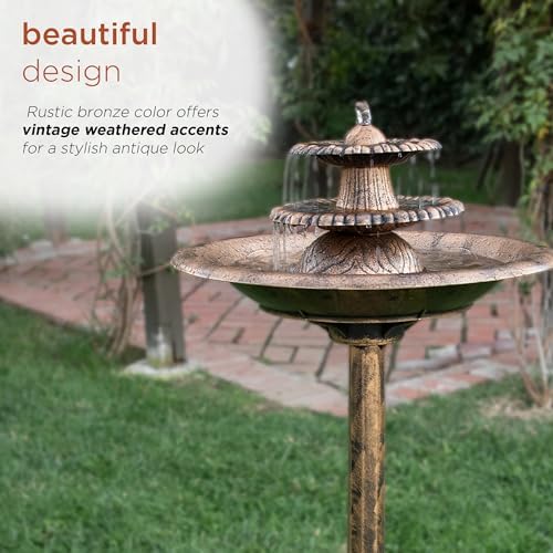 Alpine Corporation TEC106-BZ 35 Inch Tall 3 Tier Pedestal Water Fountain with Birdbath in Vintage Bronze