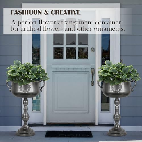 Worth 225 Inch Tall Floor Urn Vase - Glossy Black Metal Planter Bowl for Home Decor and Party Events