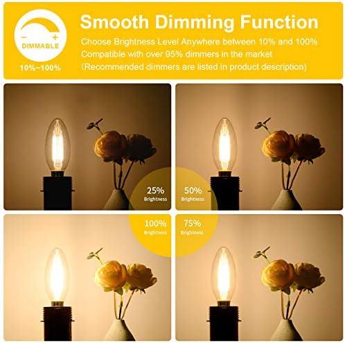 12-Pack Dimmable E12 LED Candelabra Bulbs 60W Equivalent 2700K Warm White