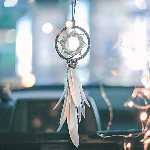 Dremisland Dream Catcher Car Rear View Mirror Pendant Charm with Pearl Ornament Blue Grey