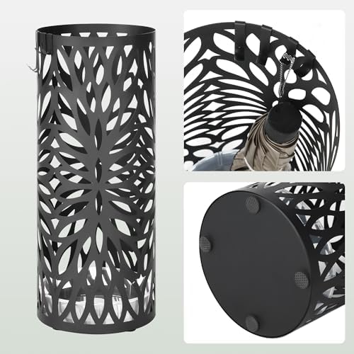 SONGMICS Metal Umbrella Stand with Drip Tray and Hooks