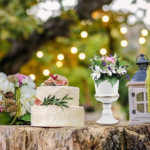 Yardwe White Iron Urn Planters for Outdoor Decor 12