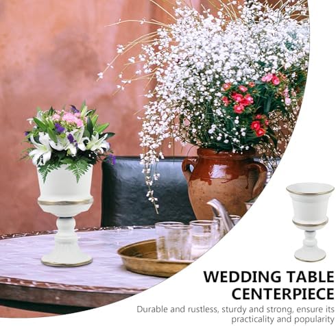 Yardwe White Iron Urn Planters for Outdoor Decor 12