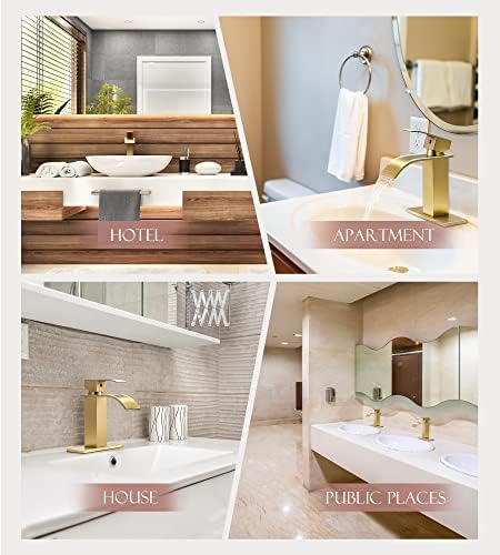 Yardmonet Gold Bathroom Faucet with Waterfall Spout and Drain Assembly