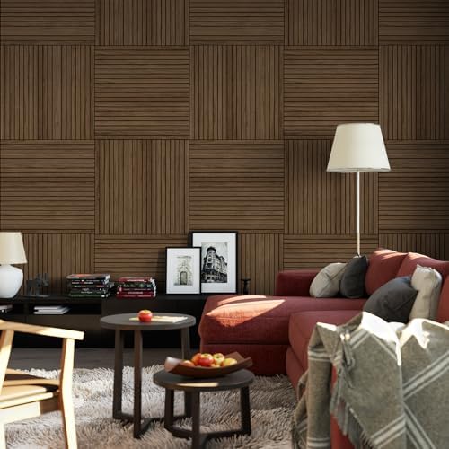 4-Piece Wood Slat Wall Panel for Noise Control Peel and Stick Acoustic Decor Walnut