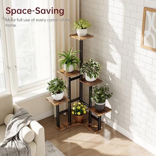 Corner Plant Stand Indoor 6 Tier Rustic Brown