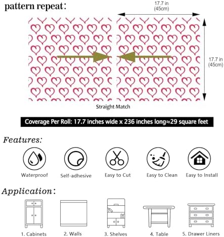 CHIHUT 177x236 Heart Wallpaper for Girls Room and Classroom Decor