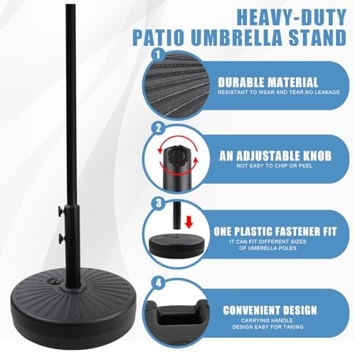 Heavy Duty Round Umbrella Base Stand with Steel Holder 50lbs Capacity 20inch Black