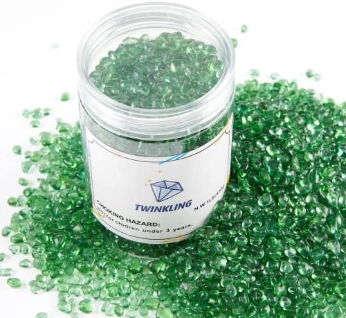 TWINKLING Light Green Fire Glass Stones 3-6mm Jar