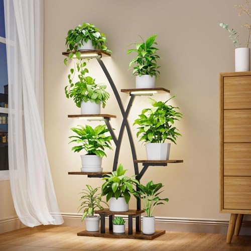 Plant Stand With Grow Lights - 7 Tiered Corner Shelf for Indoor Plants