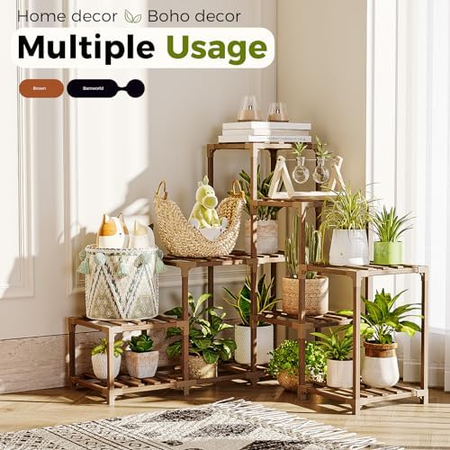 Bamworld 10-Pot Plant Stand for Indoor and Outdoor Use