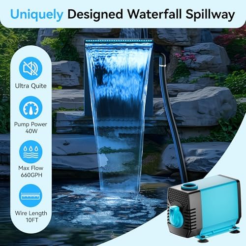 POPOSOAP Pond Waterfall Spillway Kit with LED Lights