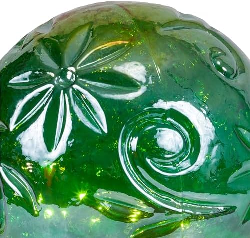 Alpine Corporation 13 Inch Pearlized Green Glass LED Gazing Globe with Stand