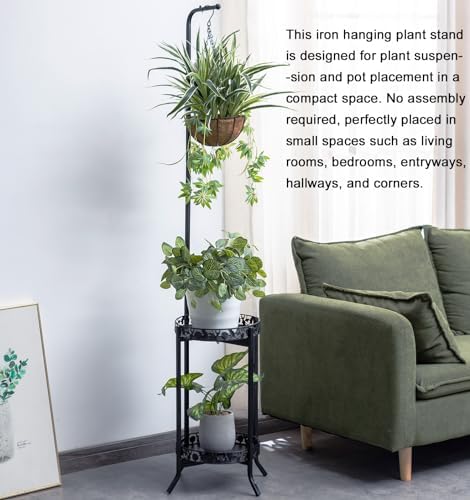 COPREE 2-Tier Hanging Plant Stand Space-Saving Iron Planter Shelves