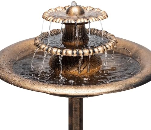 Alpine Corporation TEC106-BZ 35 Inch Tall 3 Tier Pedestal Water Fountain with Birdbath in Vintage Bronze