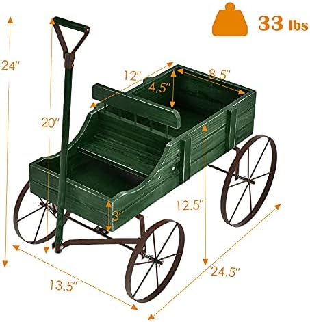 Wooden Wagon Planter with 2 Sections and Wheels