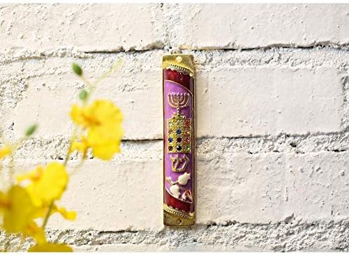 Matashi Hand Painted Mezuzah with Menorah and Breastplate