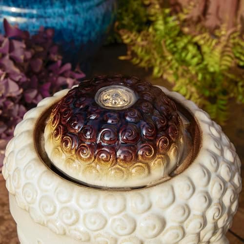 Glitzhome Buddha Head Ceramic Fountain with LED Light