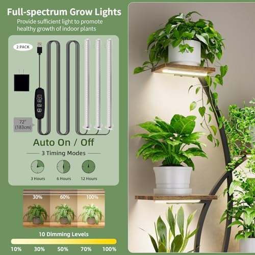 Justogo 8 Tier Indoor Plant Stand with Grow Lights 65 Inch Metal Corner Shelves 2 Pack