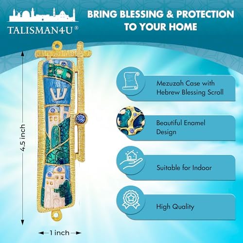 TALISMAN4U Blue Enamel Mezuzah Case with Scroll