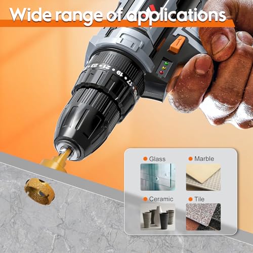 THINKWORK Diamond Drill Bits Hole Saw Set 12 PCS for Tile Glass Ceramic Marble Porcelain