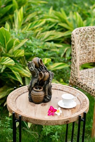 Tranquil Decorative 3 Tier Water Fountain with Pot Design Rustic Brown