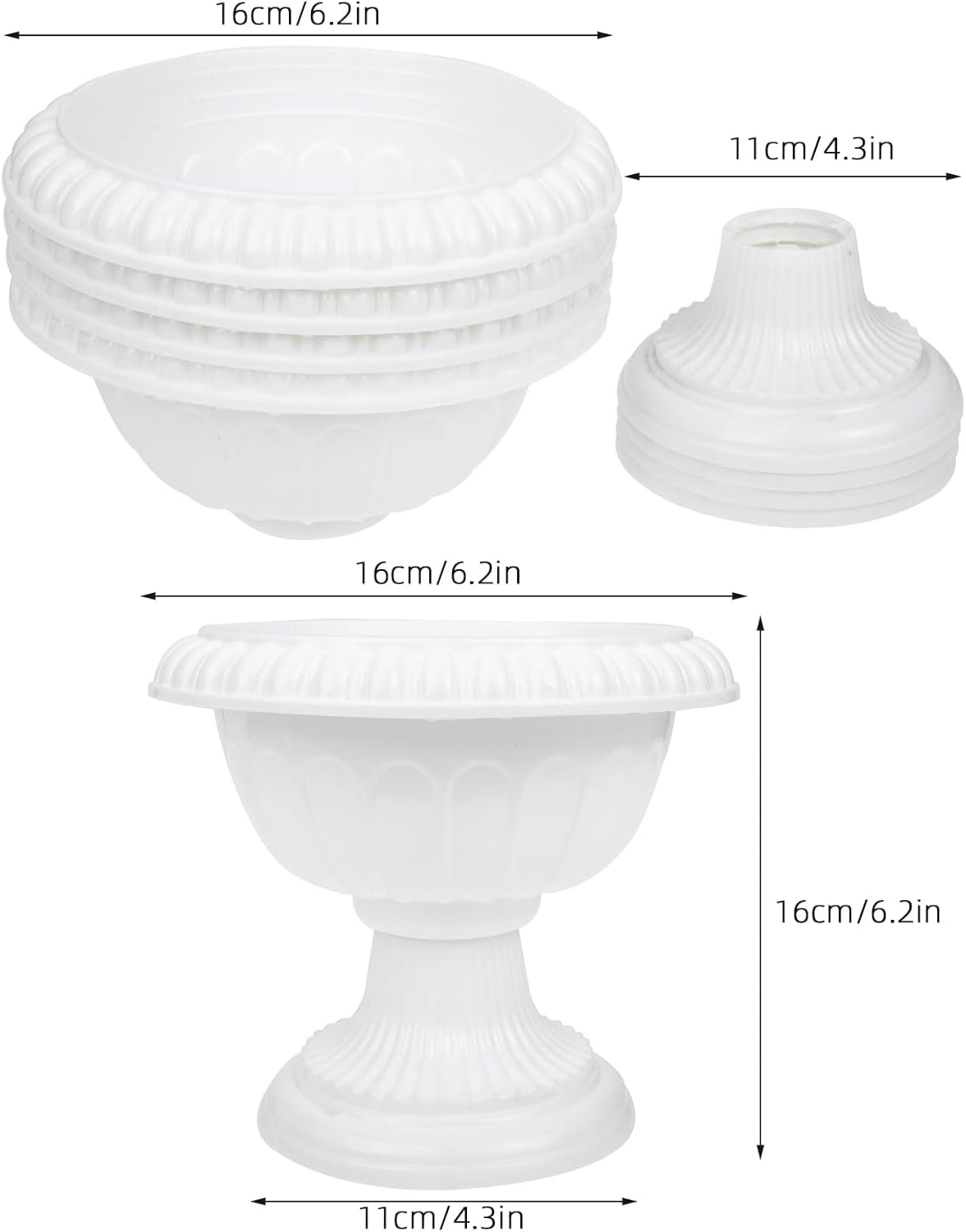 Yardwe 12Pcs White Plastic Urn Planters for Garden Porch Wedding Decor