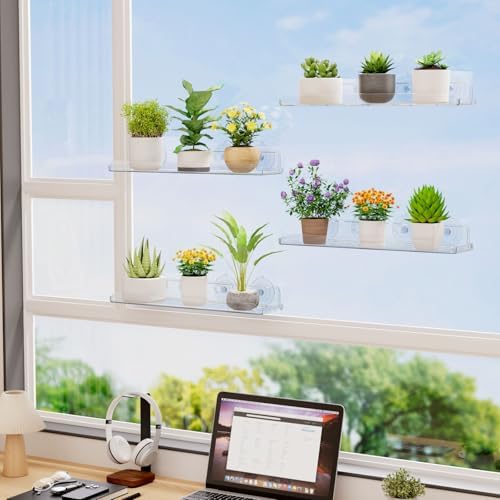 Lifewit 3 Pack Window Floating Shelves 15x4 Inch Acrylic Suction Cup