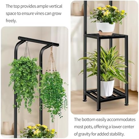 LLAXERGU 65 Tall 3 Tiered Plant Stand Outdoor Indoor Hanging Display Rack