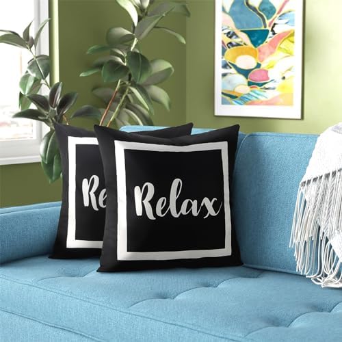 Adabana Outdoor Waterproof Throw Pillow Covers Set of 2 Black and White 18x18 Inches