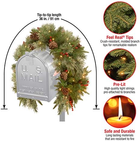 National Tree Company Pre-lit Artificial Christmas Mailbox Swag Colonial 36 Inch