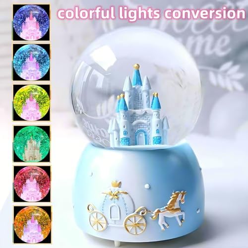 Blue Castle Music Snow Globe with LED Lights