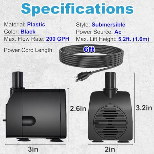 Knifel Submersible Pump 200GPH Ultra Quiet with Overheating Protection