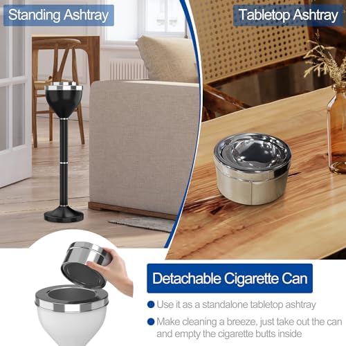 Reliancer Floor Standing Ashtray with Lid and Adjustable Height