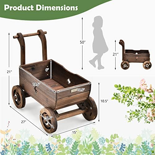 Giantex Wooden Wagon Planter with Wheels and Drainage