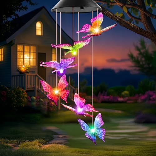 Solar Butterfly Wind Chimes for Garden Decor