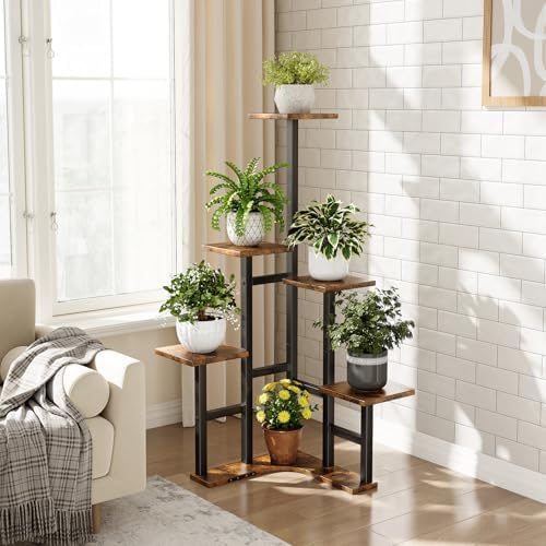 Corner Plant Stand Indoor 6 Tier Rustic Brown