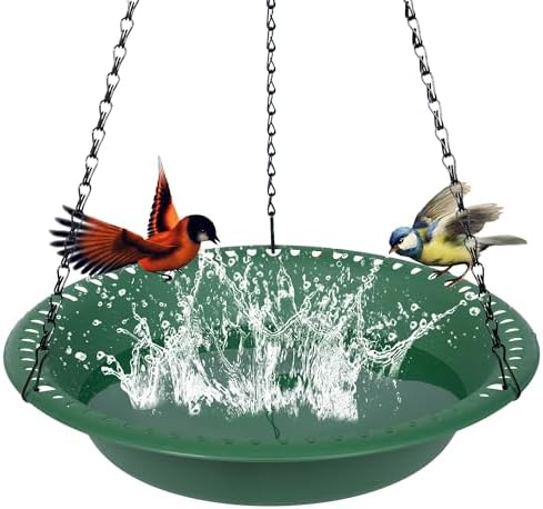 OVZILKI 12 Inch Heavy Duty Bird Bath with 22 Inch Chains