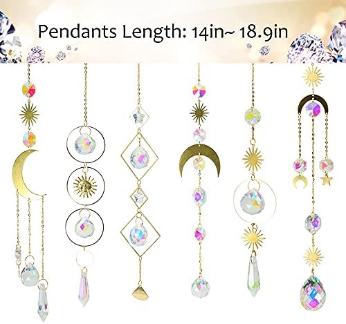 6 Piece Colorful Crystal Suncatcher Set with Chain