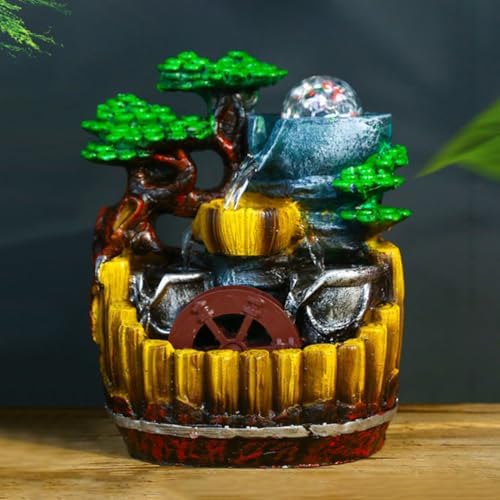 VICASKY 2pcs Miniature Tabletop Fountain Wood Water Wheel Decorations