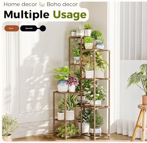 Bamworld Tall Plant Stand with 8 Shelves